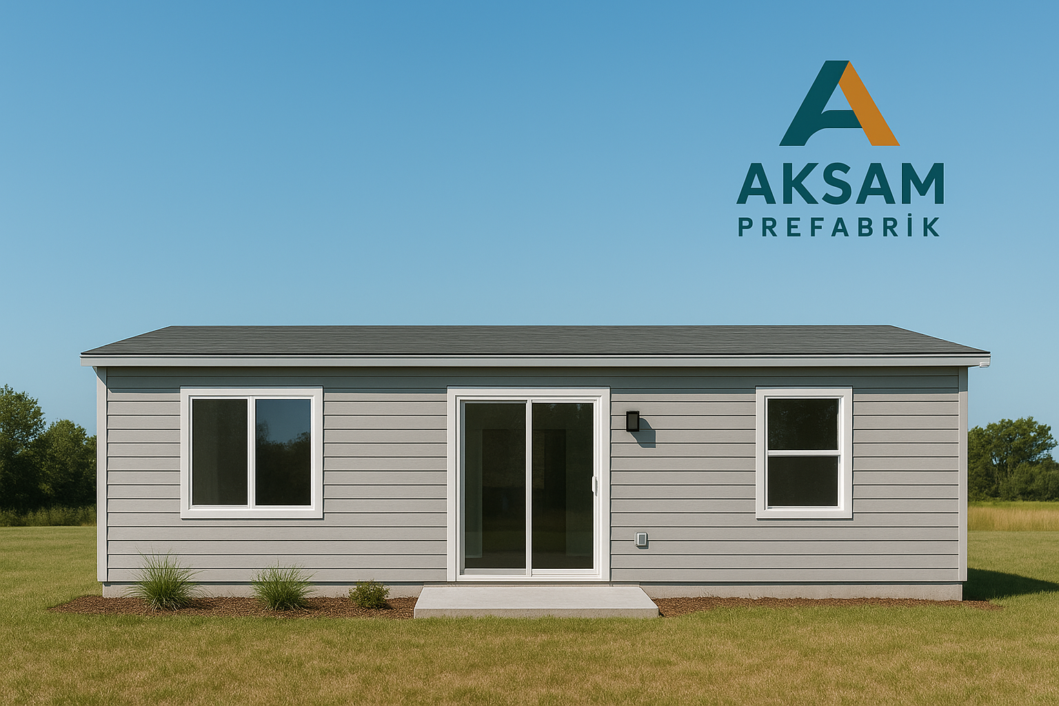 Bahçeli prefabrik ev görseli